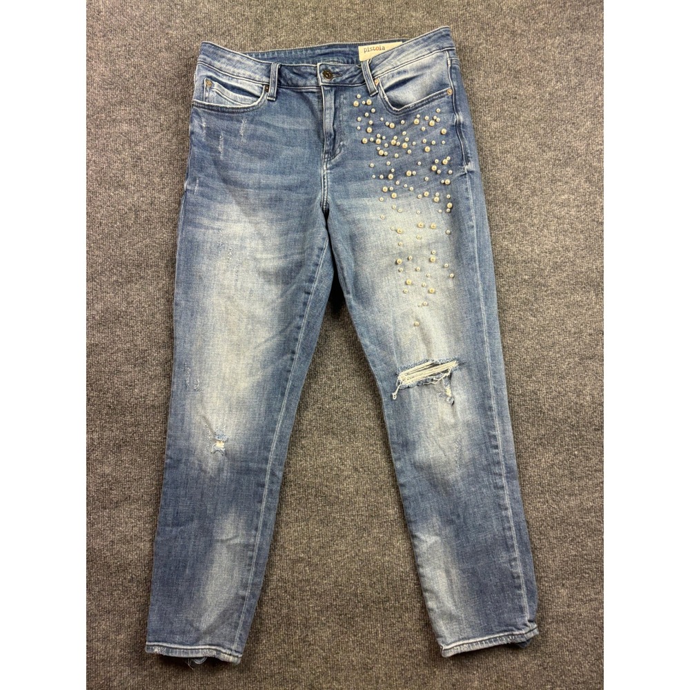 Pistola Denim Jeans Womens 31 Pearl Embellished Distressed Slim P6130WNO-LTT
